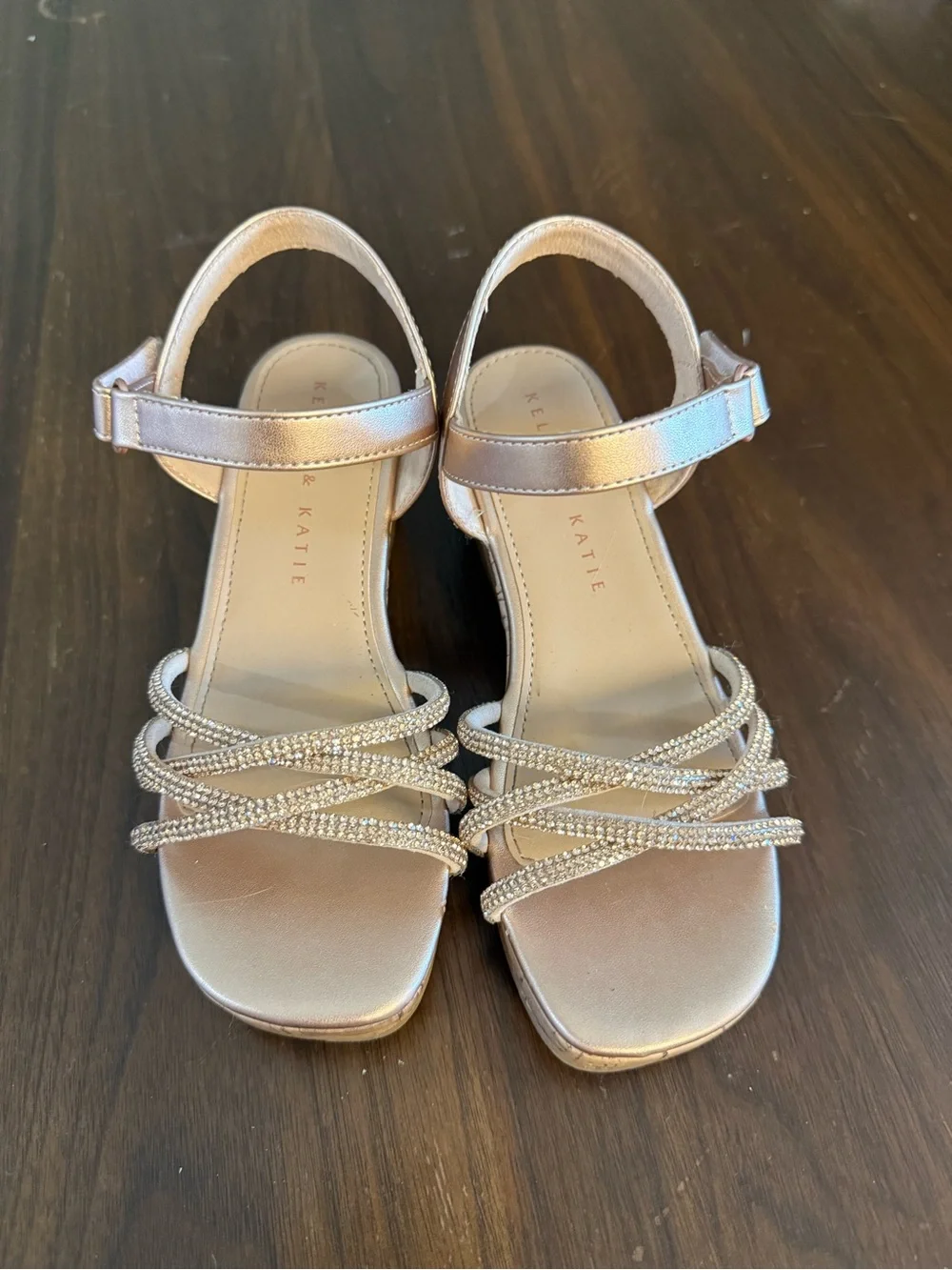 Girls' Sparkle Strappy Wedge Sandals - Rose Gold